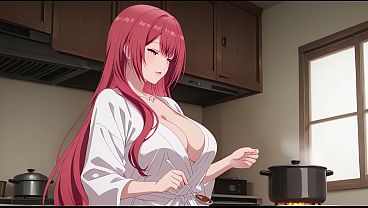 Anak Tiri Pulang Cepat, Lihat Istri Bapak Masak Pakai Jubah Tipis. Kureha Enomoto Cosplay Hentai (buatan Ai)